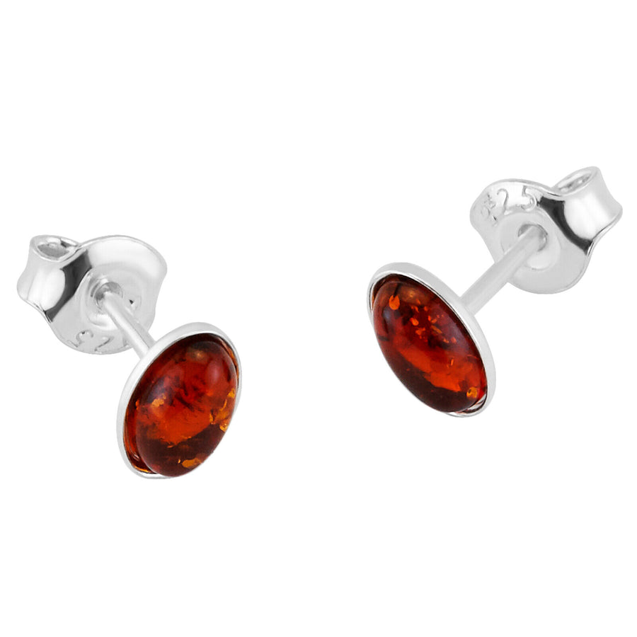 925 Solid Pure Sterling Silver Honey Real Baltic Amber Oval Small Stud Earrings