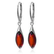 925 Solid Sterling Silver Cherry Baltic Amber Marquise Beautiful Drop Earrings