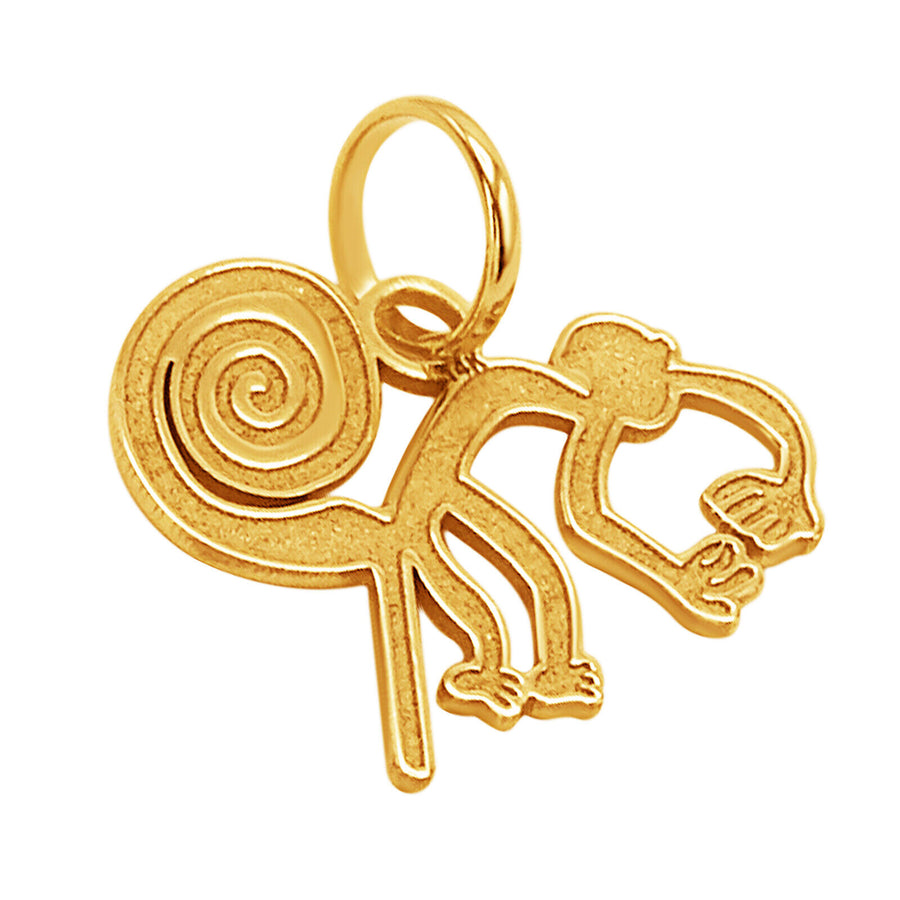 14k Solid Yellow Fine Gold Nazca Line Monkey World Wonder Delicate Charm Pendant