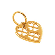 14k Solid Yellow Gold Laser Cut Heart Clover Lovely Small Delicate Charm Pendant