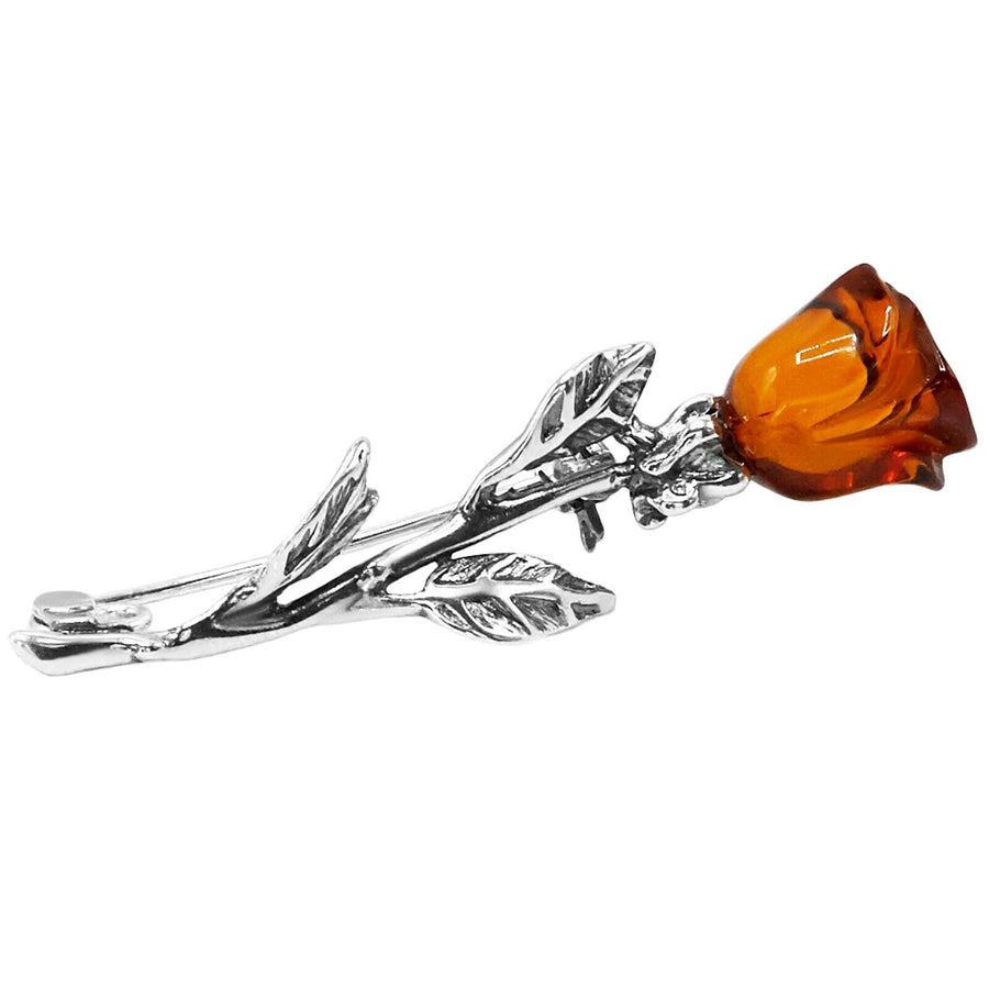 925 Solid Pure Sterling Silver Honey Baltic Amber Designer Nice Rose Brooch Pin