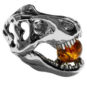 925 Solid Sterling Silver Honey Baltic Amber Jurassic Park T-Rex Slider Pendant