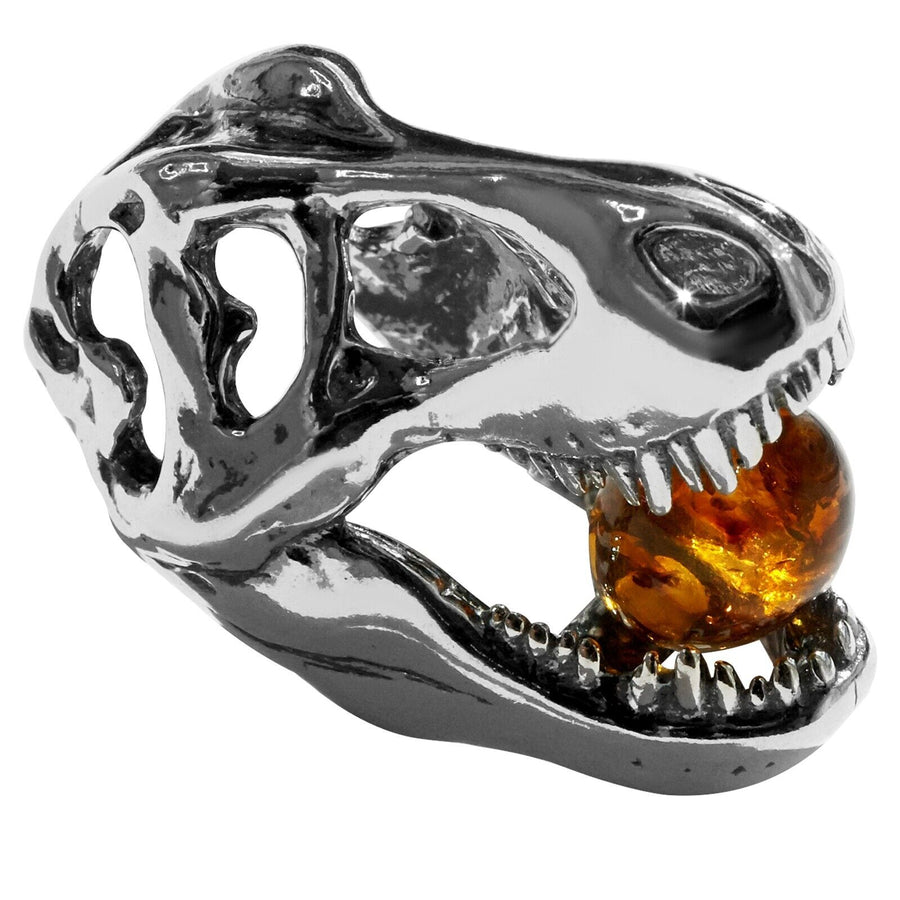 925 Solid Sterling Silver Honey Baltic Amber Jurassic Park T-Rex Slider Pendant