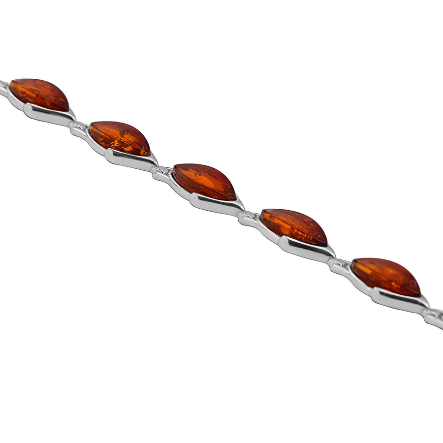 925 Sterling Silver Honey Baltic Amber Marquise Adjustable Bracelet 8 Inches