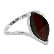 925 Solid Sterling Silver Dark Red Baltic Amber Marquise Designer Classic Ring