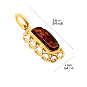 14k Pure Solid Yellow Gold Honey Baltic Amber Small Filigree Charm Pendant