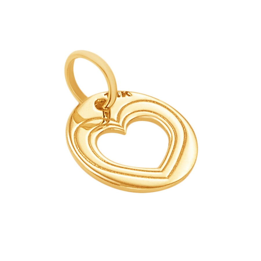 10k Solid Yellow Gold Heart Laser Cut Delicate Beautiful Round Charm Pendant