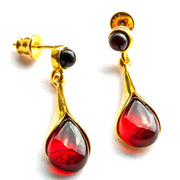 925 Solid Gold Plated Sterling Silver Red Amber Designer Pretty Drop Earrings