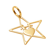 14k Solid Yellow Gold Star Son Daughter Mom Family Heart Adorable Small Charm