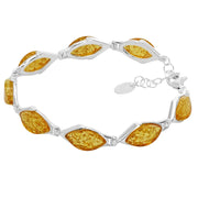 925 Sterling Silver Lemon Baltic Amber Marquise Adjustable Bracelet 8 Inches