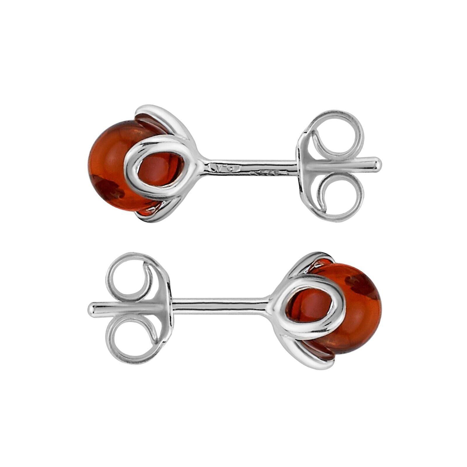 925 Solid Pure Sterling Silver Cherry Baltic Amber Designer Flower Stud Earrings