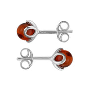 925 Solid Pure Sterling Silver Cherry Baltic Amber Designer Flower Stud Earrings