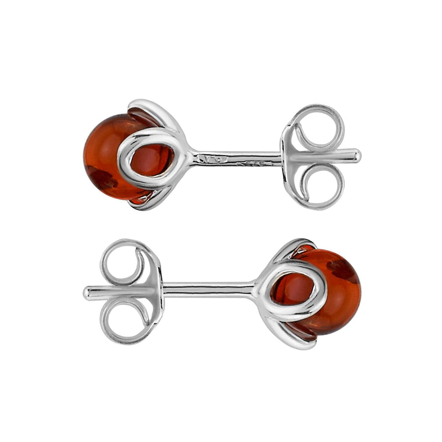 925 Solid Pure Sterling Silver Cherry Baltic Amber Designer Flower Stud Earrings