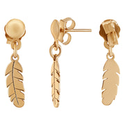 14k Solid Pure Yellow Gold Delicate Feather Designer Earrings