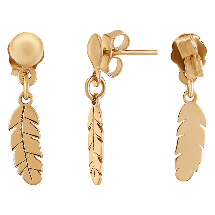 14k Solid Pure Yellow Gold Delicate Feather Designer Earrings