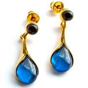 925 Solid Gold Plated Sterling Silver Blue Amber Designer Pretty Drop Earrings