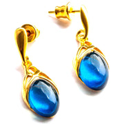 925 Solid Gold Plated Sterling Silver Blue Amber Designer Nice Celtic Earrings