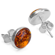 925 Solid Pure Sterling Silver Honey Baltic Amber Beautiful Oval Stud Earrings