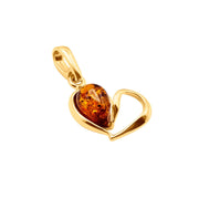 14k Pure Solid Yellow Gold Honey Baltic Amber Small Heart Nice Charm Pendant