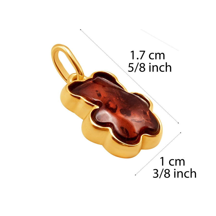 14k Pure Solid Yellow Gold Honey Baltic Amber Small Designer Teddy Bear Pendant
