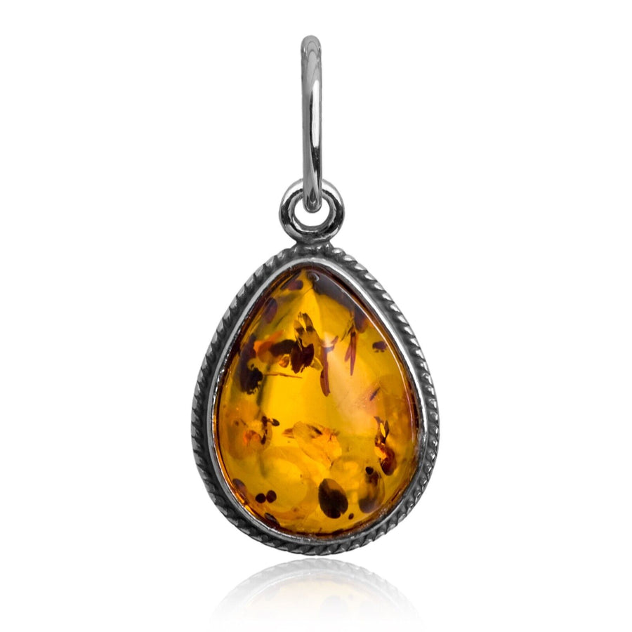925 Solid Sterling Silver Honey Baltic Amber Filigree Beautiful Drop Pendant