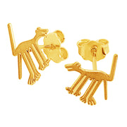 14k Solid Yellow Fine Gold Nazca Line Dog World Wonder Geoglyph Stud Earrings
