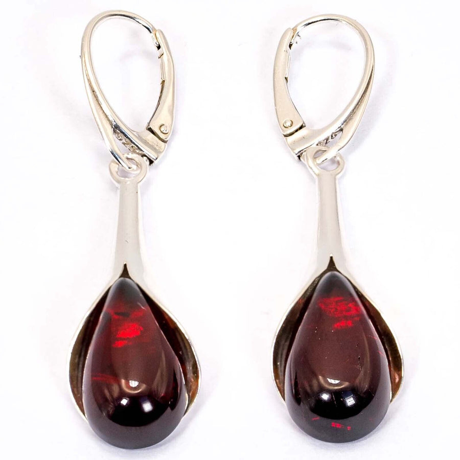 925 Solid Sterling Silver Baltic Cherry Amber Designer Drop Beautiful Earrings