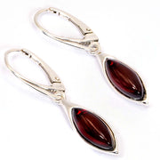 925 Solid Sterling Silver Cherry Baltic Amber Marquise Beautiful Drop Earrings