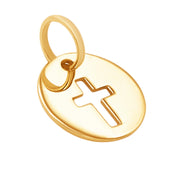 14k Solid Yellow Gold Cross Laser Cut Delicate Beautiful Round Charm Pendant
