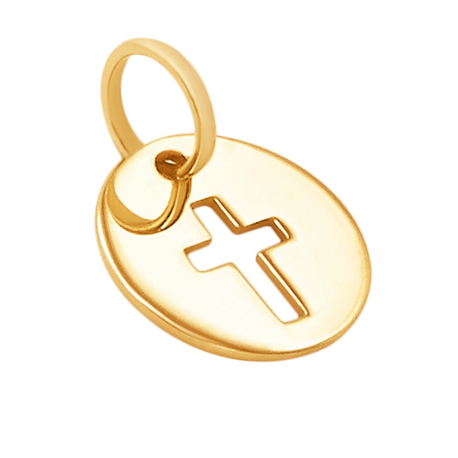 14k Solid Yellow Gold Cross Laser Cut Delicate Beautiful Round Charm Pendant