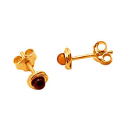 14k Pure Solid Yellow Gold Honey Baltic Amber Round Nice Small Stud Earrings