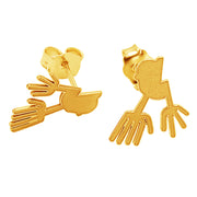 14k Solid Yellow Fine Gold Nazca Line Hands World Wonder Geoglyph Stud Earrings