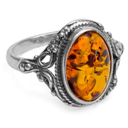 925 Solid Pure Sterling Silver Honey Baltic Amber Oval Beautiful Designer Ring