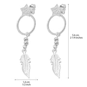 925 Solid Pure Sterling Silver Feather Star Designer Shiny Pretty Cool Earrings