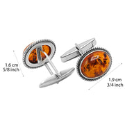 925 Solid Sterling Silver Natural Cognac Baltic Amber Oval Filigree Cufflinks