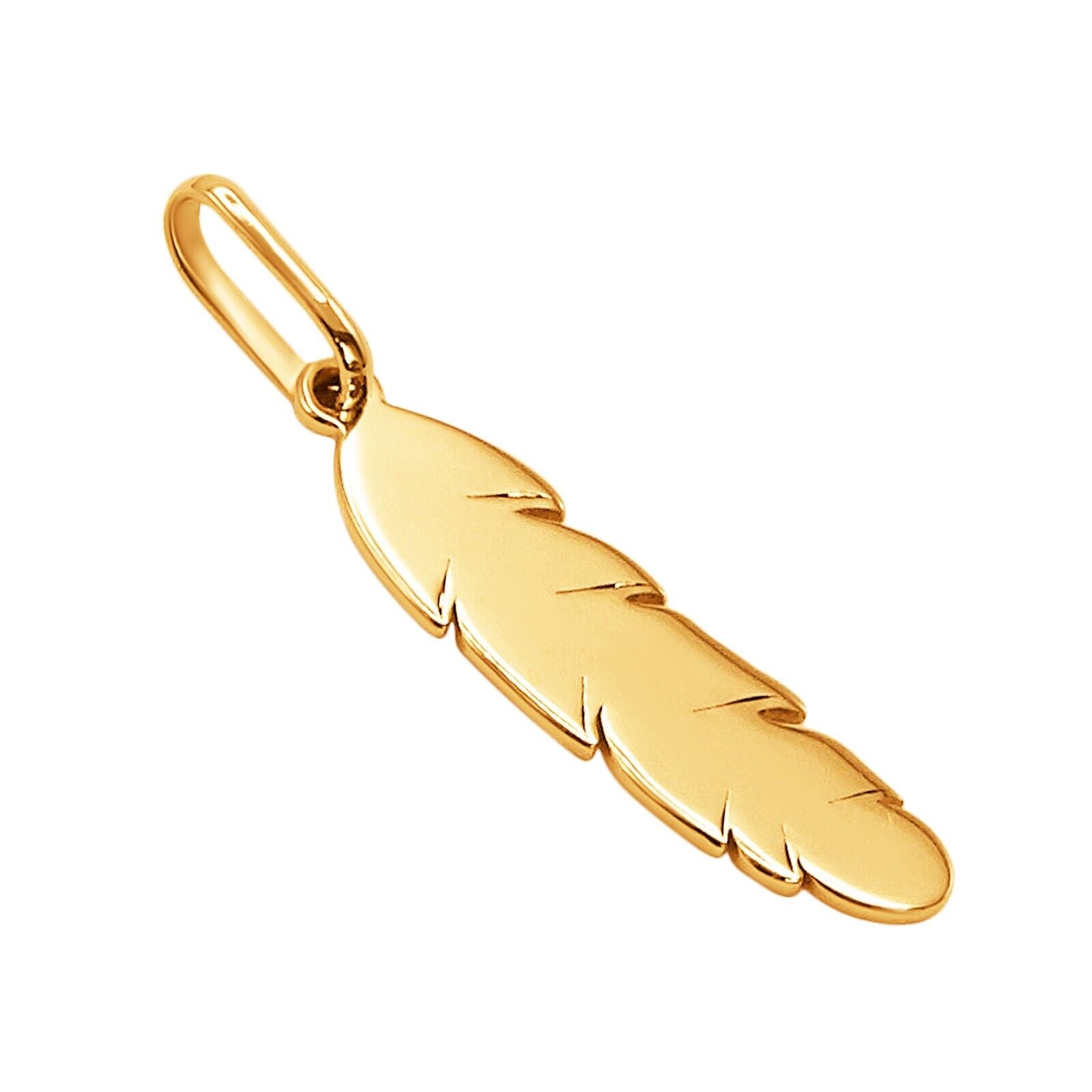14k Pure Solid Yellow Gold Feather Beautiful Delicate Designer Charm Pendant