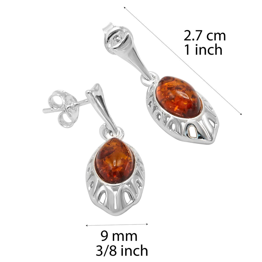 925 Solid Sterling Silver Natural Cognac Baltic Amber Classic Oval Nice Earrings