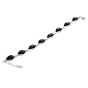 925 Sterling Silver Dark Red Baltic Amber Marquise Adjustable Bracelet 8 Inches