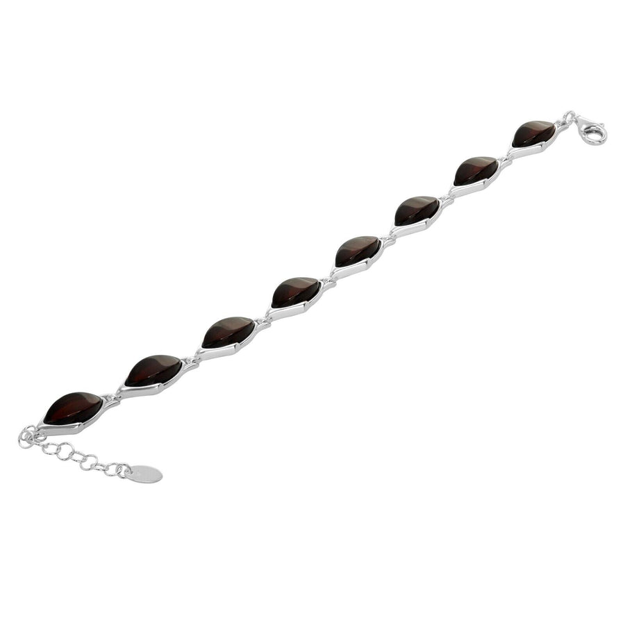 925 Sterling Silver Dark Red Baltic Amber Marquise Adjustable Bracelet 8 Inches