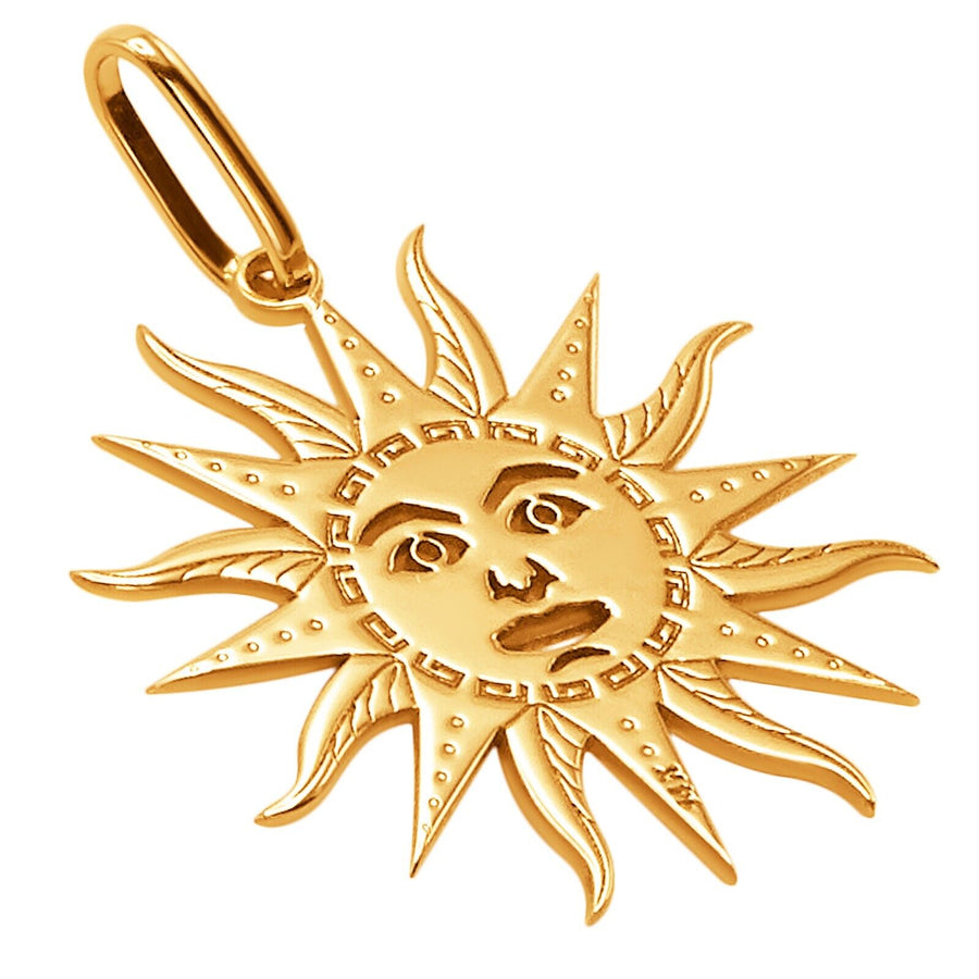 14k Pure Solid Yellow Gold Round Two Face Sun Nice Medium Delicate Charm Pendant