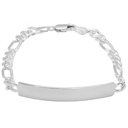 925 Pure Solid Sterling Silver 6 mm Figaro Nice Chain ID Plate Bracelet 9 Inches