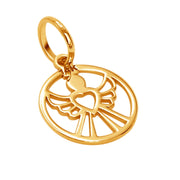10k Pure Solid Yellow Gold Angel Heart Wings Round Delicate Small Charm Pendant