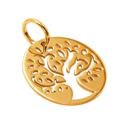 14k Pure Solid Yellow Gold Tree of Life Round Laser Cut Delicate Charm Pendant