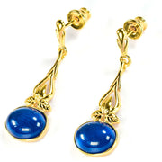 925 Solid Gold Plated Sterling Silver Blue Amber Oval Beautiful Floral Earrings