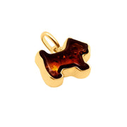 14k Pure Solid Yellow Gold Honey Baltic Amber Small Nice Terrier Charm Pendant