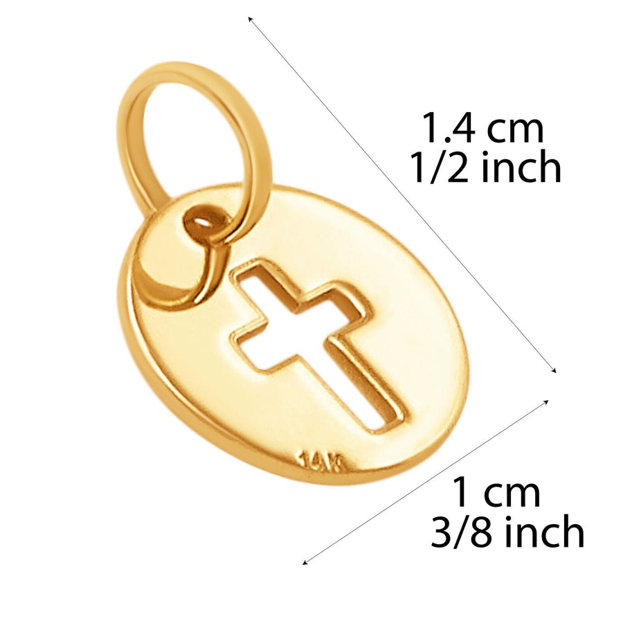 10k Solid Yellow Gold Cross Laser Cut Delicate Beautiful Round Charm Pendant