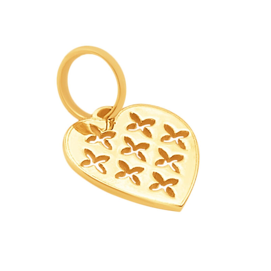 10k Solid Yellow Gold Heart Crosses Laser Cut Delicate Small Nice Charm Pendant