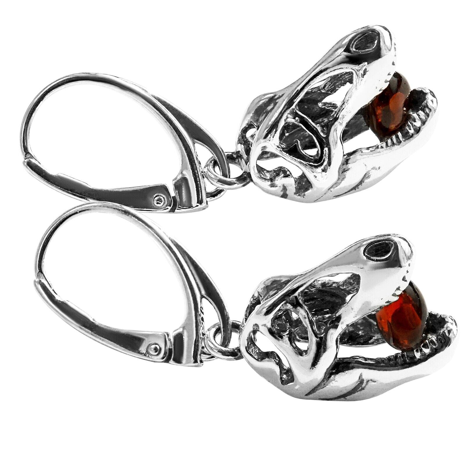 925 Solid Pure Sterling Silver Honey Baltic Amber Jurassic Park T-Rex Earrings