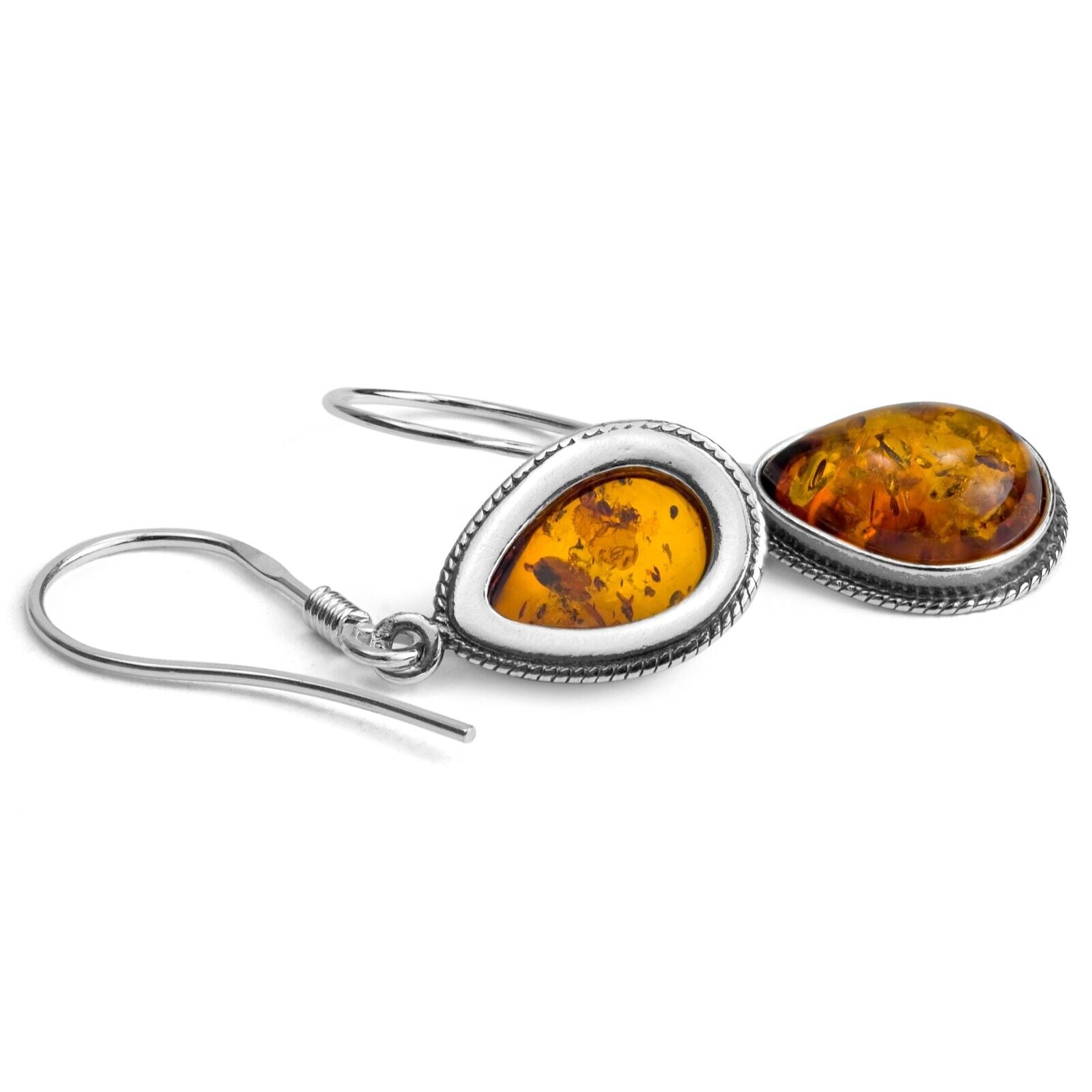 925 Solid Sterling Silver Honey Baltic Amber Filigree Beautiful Drop Earrings