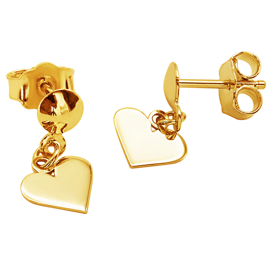 14k Solid Yellow Fine Gold Heart Love Beautiful Delicate Small Dangle Earrings